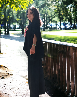 -30% ΠΡΟΣΦΟΡΑ Καλοκαιρινή σύνολο 2 τεμαχίων Πόντσο μαύρο  & Παντελόνα μαύρη  Βαμβάκι 100% 