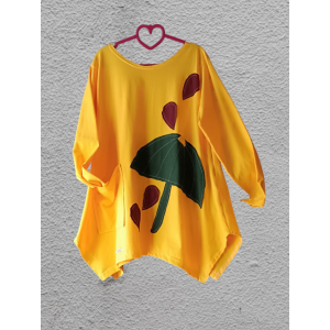 Μπλουζοφόρεμα κίτρινο, με στρόγγυλη λαιμόψη,  βαμβάκι 95% ελασταν 5%,  μικρά πλαϊνά ανοίγματα στο τελείωμα, μήκος 70εκ σχέδιο Φωτεινό Κίτρινο 