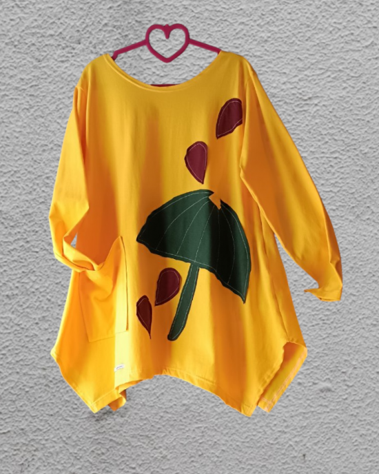 Μπλουζοφόρεμα κίτρινο, με στρόγγυλη λαιμόψη,  βαμβάκι 95% ελασταν 5%,  μικρά πλαϊνά ανοίγματα στο τελείωμα, μήκος 70εκ σχέδιο Φωτεινό Κίτρινο 