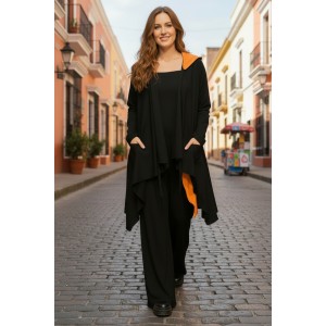 Ασύμμετρο καλοκαιρινό Πανωφόρι Midi, σε λευκό ή μαύρο χρώμα, σε στυλ κάπας με μανίκι, Άνετο δροσερό, Βαμβάκι 100% με πλαϊνές τσέπες, ΧΩΡΙΣ φερμουάρ, σχέδιο Κάβουρίνο