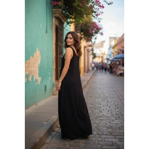 Φόρεμα μακρύ, μήκος από τον ώμο 135εκ., στρόγγυλη λαιμόκοψη, άνετο και δροσερό βαμβάκι 100%, αμάνικο, με σχέδιο Δύο Όμορφοι Κύκνοι