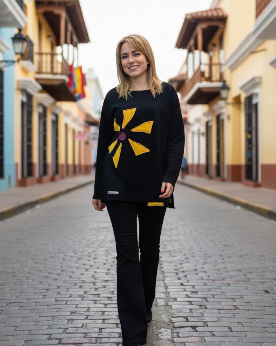 Mπλούζα Μαύρη με μακρύ μανίκι, με λαιμόκοψη χαμόγελο , ύφασμα μπλούζας βαμβάκι 95% ελαστάν 5%, μήκος 65εκ., Ανεμόμυλος