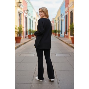 Mπλούζα Μαύρη με μακρύ μανίκι, με λαιμόκοψη χαμόγελο , ύφασμα μπλούζας βαμβάκι 95% ελαστάν 5%, μήκος 65εκ., Ανεμόμυλος