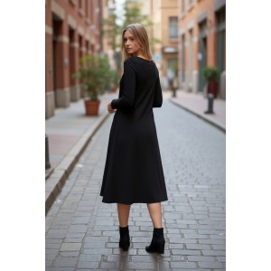 Φόρεμα midi, σε άλφα γραμμή, V λαιμόκοψη, με μακρύ μανίκι, μήκος 110εκ από ώμο, Βαμβάκι 95% με ελασταν 5%, με σχέδιο τον ανανά 