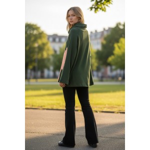 Μπλούζα κυπαρισσί, με μακρύ άνετο ρεγκλάν Μανίκι με ντραπέ λαιμό, μήκος 65εκ, ύφασμα Interlock, Ροζ λουλούδι 