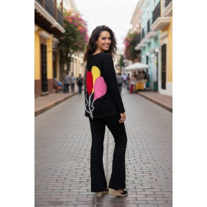 Mπλούζα Μαύρη με μακρύ μανίκι, με λαιμόκοψη χαμόγελο , ύφασμα μπλούζας βαμβάκι 95% ελαστάν 5%, μήκος 65εκ. Πολύχρωμα Μπαλόνια