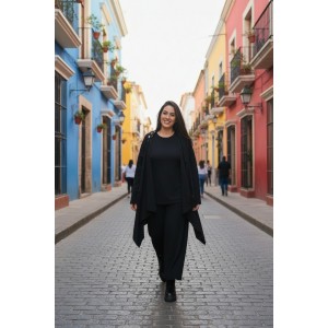 Ασύμμετρο Πανωφόρι Midi, μαύρο, σε στυλ κάπας με μανίκι, Χειροποίητο με αγάπη, με Κουκούλα Μαύρη και πουά εσωτερικά, Άνετο ζεστό, Φούτερ με χνούδι, με πλαϊνές τσέπες, ΧΩΡΙΣ φερμουάρ, σχέδιο Πολύχρωμα Μπαλόνια 