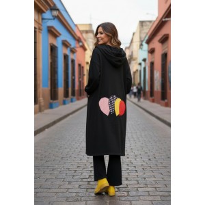 Πανωφόρι Μακρύ, Φούτερ με χνούδι, κλείνει μπροστά με φερμουάρ, Μήκος 120εκ., άνετο, ζεστό, με  τσέπες, με κουκούλα, Το πανωφόρι έχει επένδυση εσωτερικά στα πλαϊνά σε χρώμα κροκί σε ύφασμα βαμβάκι 100%, με σχέδιο τα πολύχρωμα Μπαλόνια 