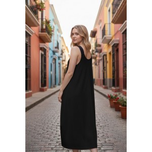 Φόρεμα midi balloon, με τζιν τιράντες, χρώμα λευκό ή μαύρο , στρόγγυλη λαιμόκοψη, μήκος 112εκ από ώμο, Βαμβάκι 100%, Σχέδιο Πολύχρωμα μπαλόνια 