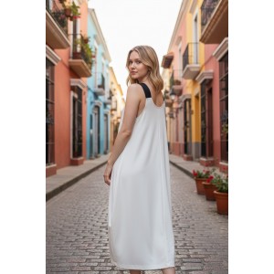 Φόρεμα Μίντι Μπαλούν, στρόγγυλη λαιμόκοψη, με Τζιν τιράντες, μήκος 120εκ από τον ώμο, Βαμβάκι 100%, με σχέδιο κερασάκια