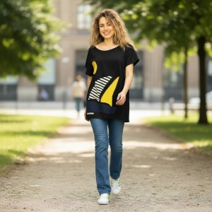 Mπλούζα  με κοντό μανίκι, χαμόγελο λαιμόκοψη, ύφασμα μπλούζας βαμβάκι 100%, μήκος από ώμο 65εκ., με σχέδιο   “Να ονειρεύεσαι ”