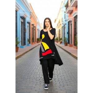 Mπλουζοφόρεμα ασύμμετρο, Μήκος από τον ώμο 80εκ μπροστινό μέρος και το πίσω μέρος 90εκ. με κοντό μανίκι βαμβάκι 100%, με σχέδιο  το kαραβάκι  