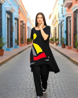 Mπλουζοφόρεμα ασύμμετρο, Μήκος από τον ώμο 80εκ μπροστινό μέρος και το πίσω μέρος 90εκ. με κοντό μανίκι βαμβάκι 100%, με σχέδιο  το kαραβάκι  