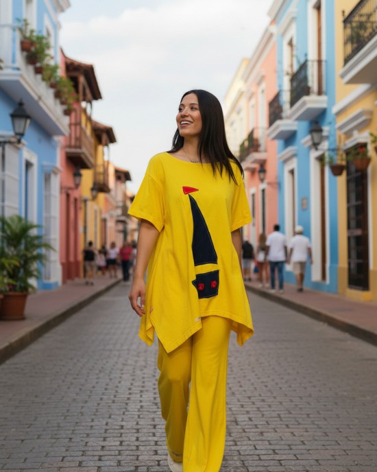 Μπλουζοφόρεμα με μύτες στο πλάι  βαμβάκι 100% και σχέδιο Καραβάκι 