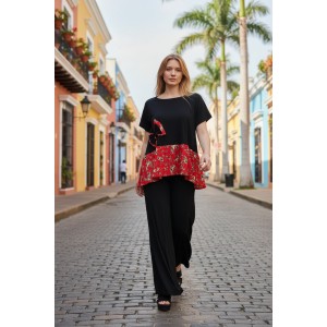Μπλούζα Μαύρη, Φλοράλ λεπτομέρειες,  με τον Υπέροχο Φιόγκο, Αέρινη Δροσερή  Βαμβακερή 100%