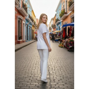 Mπλούζα  με κοντό μανίκι, V λαιμόκοψη, ύφασμα μπλούζας βαμβάκι 100%, μήκος από ώμο 65εκ., με σχέδιο Μώβ Πεταλούδα