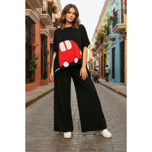 Καλοκαιρινή  Μπλούζα σε στυλ Πόντσο, μήκος από ώμο 65εκ., με λαιμόκοψη χαμόγελο, υπέροχο άνετο, βαμβάκι 100% στυλ Αγαπημένο Αυτοκινητάκι 