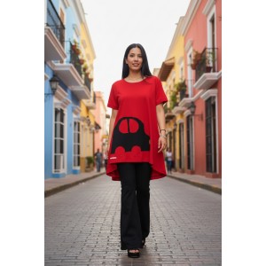 Mπλουζοφόρεμα ασύμμετρο, Μήκος από τον ώμο 80εκ μπροστινό μέρος και το πίσω μέρος 90εκ. με κοντό μανίκι βαμβάκι 100%, με σχέδιο το αυτοκινητάκι 