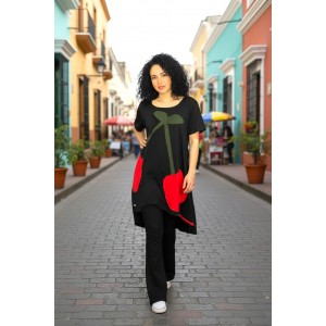 Mπλουζοφόρεμα ασύμμετρο, Μήκος από τον ώμο 80εκ μπροστινό μέρος και το πίσω μέρος 90εκ. με κοντό μανίκι βαμβάκι 100% με σχέδιο τα κερασάκια 