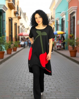 Mπλουζοφόρεμα ασύμμετρο, Μήκος από τον ώμο 80εκ μπροστινό μέρος και το πίσω μέρος 90εκ. με κοντό μανίκι βαμβάκι 100% με σχέδιο τα κερασάκια 