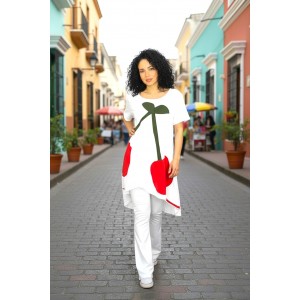 Mπλουζοφόρεμα ασύμμετρο, Μήκος από τον ώμο 80εκ μπροστινό μέρος και το πίσω μέρος 90εκ. με κοντό μανίκι βαμβάκι 100% με σχέδιο τα κερασάκια 