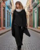 Ασύμμετρο Πανωφόρι Midi, μαύρο, σε στυλ κάπας με μανίκι, Χειροποίητο με αγάπη, Άνετο ζεστό, Φούτερ με χνούδι, με πλαϊνές τσέπες, ΧΩΡΙΣ φερμουάρ, με σχέδιο το σπίτι 