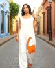 Σαλοπέτα λευκή , ίσια χαλαρή γραμμή,  κορδονάκια στο επάνω μέρος, για κάθε εποχή, σύνθεση υφάσματος Βαμβάκι 100%, με σχέδιο τον κάβουρα