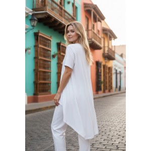 Mπλουζοφόρεμα ασύμμετρο, Μήκος από τον ώμο 80εκ μπροστινό μέρος και το πίσω μέρος 90εκ. με κοντό μανίκι βαμβάκι 100%,με σχέδιο  Κίτρινο λουλούδι 