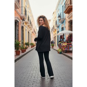 Mπλούζα Μαύρη με μακρύ μανίκι, με λαιμόκοψη χαμόγελο , ύφασμα μπλούζας βαμβάκι 95% ελαστάν 5%, μήκος 65εκ., με Σχέδιο  Τζην Μαργαρίτα