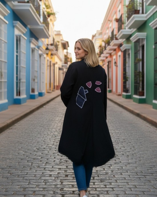 Mπλουζοφόρεμα Ασύμμετρο, με ουρά,  μακρύ μανίκι, στρόγγυλη λαιμόκοψη, μήκος 70εκ μπροστινό μέρος και πίσω μέρος 80εκ., Βαμβάκι 95% ελαστάν 5%, με σχέδιο  Σπιτάκι με Δέντρο