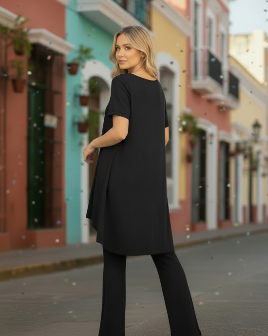 Mπλουζοφόρεμα ασύμμετρο, Μήκος από τον ώμο 80εκ μπροστινό μέρος και το πίσω μέρος 90εκ. με κοντό μανίκι βαμβάκι 100%, με σχέδιο κόκκινο λουλούδι