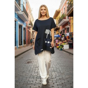 Μπλουζοφόρεμα Μαύρο, με μύτες στο πλάι, με τσέπη, σύνθεση υφάσματος: βαμβάκι 100% , μήκος από ΄ώμο 70εκ., σχέδιο  Καραβάκι