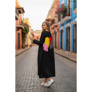 Φόρεμα midi balloon, στρόγγυλη λαιμόκοψη, με μακρύ μανίκι, μήκος 115εκ Βαμβάκι 95% με ελασταν 5% , με σχέδιο τα μπαλόνια στην πλάτη