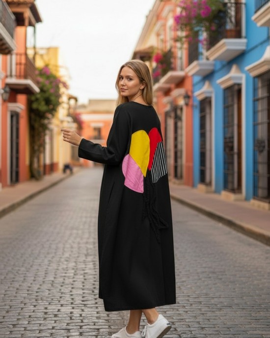 Φόρεμα midi balloon, στρόγγυλη λαιμόκοψη, με μακρύ μανίκι, μήκος 115εκ Βαμβάκι 95% με ελασταν 5% , με σχέδιο τα μπαλόνια στην πλάτη