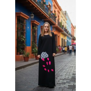 Φόρεμα  μαύρο Μακρύ, με μακρύ μανίκι, βαμβάκι95% ελαστάν5% , μήκος 135εκ., με σχέδιο σύννεφο με βροχή 