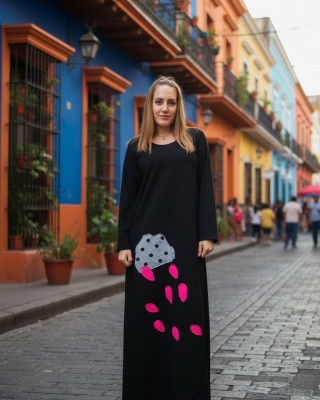 Φόρεμα  μαύρο Μακρύ, με μακρύ μανίκι, βαμβάκι95% ελαστάν5% , μήκος 135εκ., με σχέδιο σύννεφο με βροχή 