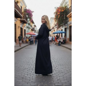 Φόρεμα μακρύ, σε άλφα γραμμή, Μακρύ μανίκι, Βαμβάκι95% ελαστάν 5% , με κουκούλα με κόκκινο εσωτερικά, μήκος 135εκ.,  με σχέδιο την κιθάρα 