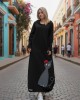 Φόρεμα Κυπαρισσί ή μαύρο Μακρύ, με κουκούλα , μακρύ μανίκι, βαμβάκι95% ελαστάν5% , μήκος 135εκ., με σχέδιο Γκρι Γατάκι