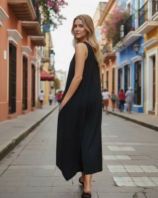 Μίντι φόρεμα, V  λαιμόκοψη, μικρά πλαϊνά ανοίγματα στο τελείωμα, μήκος 115εκ., Βαμβάκι100% με σχέδιο τα πολύχρωμα τετράγωνα