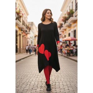 Μίντι φόρεμα, μακρύ μανίκι, χαμόγελο λαιμόκοψη, μικρά πλαϊνά ανοίγματα στο τελείωμα, μήκος 115εκ., Βαμβάκι95% ελαστάν 5%, με σχέδιο only love