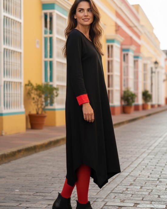 Μίντι φόρεμα, μακρύ μανίκι, χαμόγελο λαιμόκοψη, μικρά πλαϊνά ανοίγματα στο τελείωμα, μήκος 115εκ., Βαμβάκι95% ελαστάν 5%, με σχέδιο only love