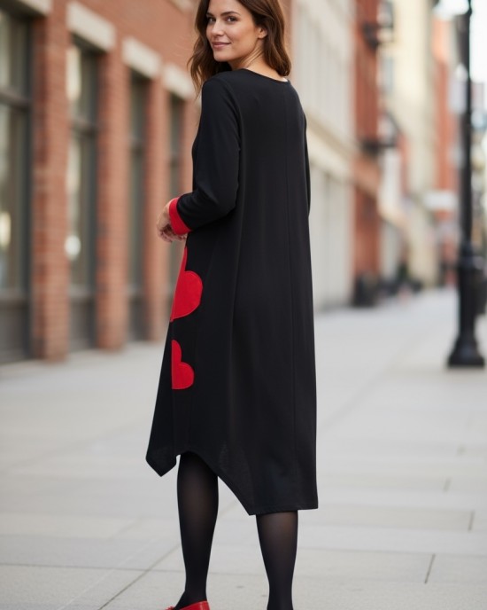 Μίντι φόρεμα, μακρύ μανίκι, χαμόγελο λαιμόκοψη, μικρά πλαϊνά ανοίγματα στο τελείωμα, μήκος 115εκ., Βαμβάκι95% ελαστάν 5%, με σχέδιο only love