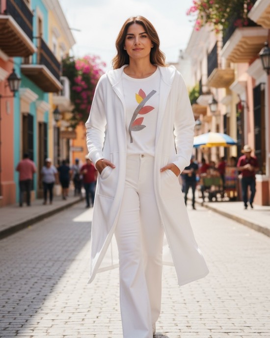 Μακρύ Λευκό Πανωφόρι, μήκος 120εκ. Χειροποίητο με αγάπη,  με Κουκούλα, Άνετο ζεστό, Φούτερ με χνούδι, με φερμουάρ και  τσέπες, Υπέροχο 