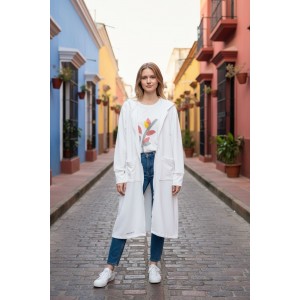 Μακρύ Λευκό Πανωφόρι, μήκος 120εκ. Χειροποίητο με αγάπη,  με Κουκούλα, Άνετο ζεστό, Φούτερ με χνούδι, με φερμουάρ και  τσέπες, Υπέροχο 