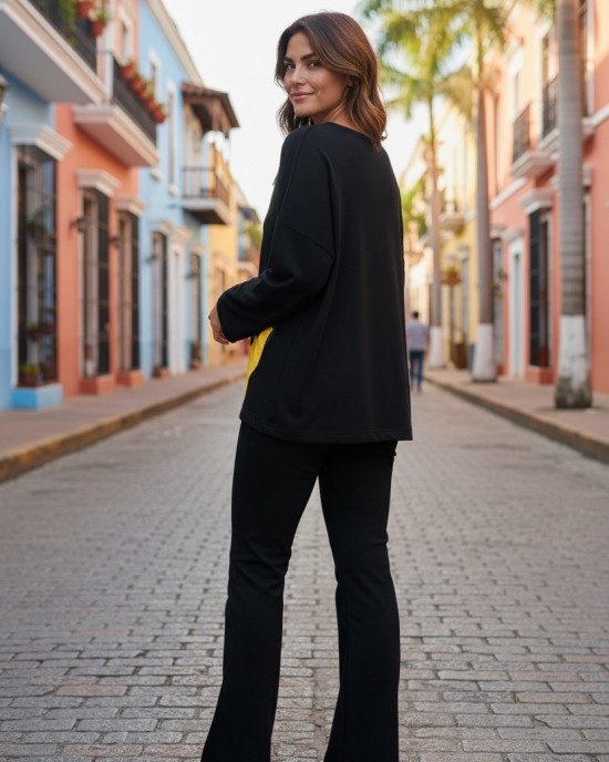 Μπλούζα με μακρύ μανίκι, V λαιμόκοψη, ύφασμα μπλούζας βαμβάκι 95% ελαστάν 5%,  "Λουλουδάκι μου