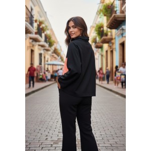 Μπλούζα με μακρύ άνετο ρεγκλάν Μανίκι, με ντραπέ λαιμό, ύφασμα μπλούζας βαμβάκι 95% ελαστάν 5%, σχέδιο ΡΟΖ ΚΑΡΔΙΑ 