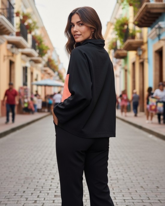 Μπλούζα με μακρύ άνετο ρεγκλάν Μανίκι, με ντραπέ λαιμό, ύφασμα μπλούζας βαμβάκι 95% ελαστάν 5%, σχέδιο ΡΟΖ ΚΑΡΔΙΑ 