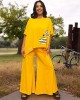 Καλοκαιρινή Μοναδική Προσφορά Μπλούζα Poncho  Κίτρινη & Παντελόνα Kίτρινη βαμβακερές χειροποίτες δημιουργίες 