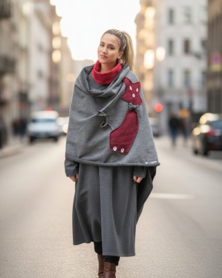 ΕΣΑΡΠΑ σε χρώμα γκρι σκούρο, Φούτερ με χνούδι, χειροποίητο με αγάπη, σχέδιο ¨Μπορντό Γατάκι"