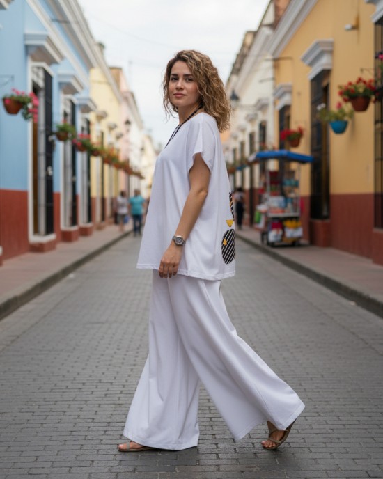 Mπλούζα  με κοντό μανίκι, χαμόγελο λαιμόκοψη, ύφασμα μπλούζας βαμβάκι 100%, μήκος από ώμο 65εκ., με σχέδιο “Ριγέ Ψαράκια”